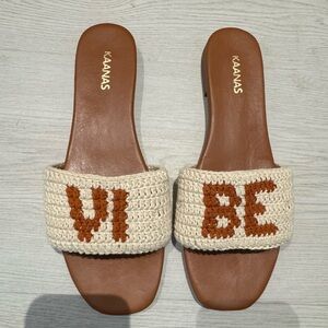 Kaanas Cream and Brown Woven Slide Sandals